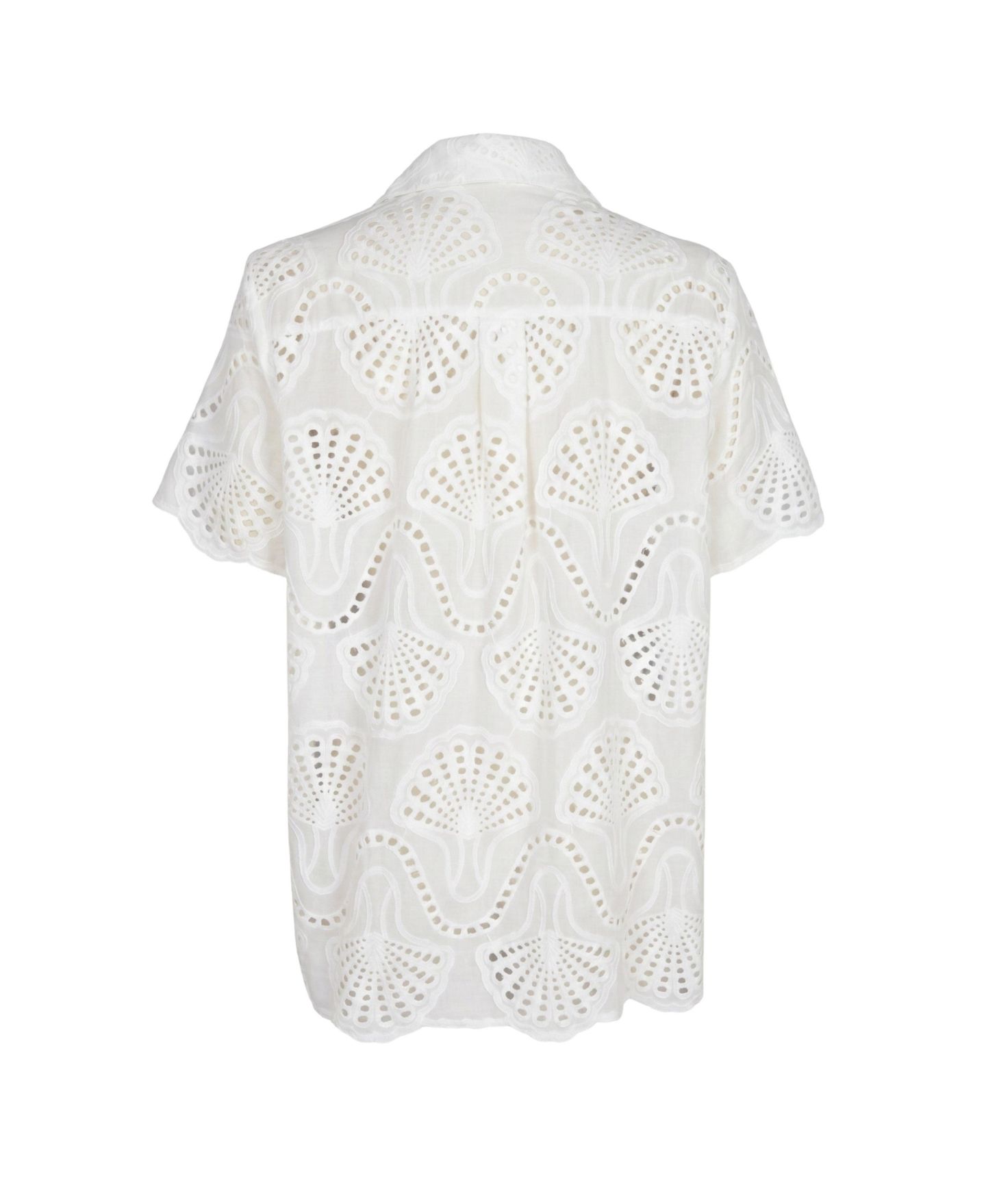 Женская рубашка Modenaire Scalloped Eyelet Shell Motif Short-Sleeve, цвет: Белый — фото 7