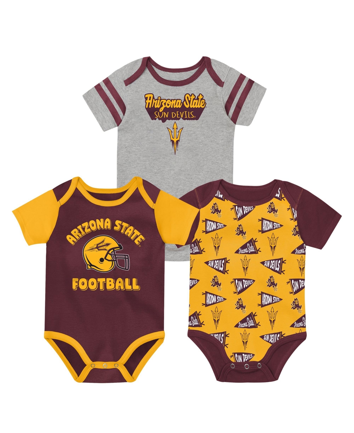 Outerstuff Baby Boys' and Girls' Maroon Arizona State Sun Devils Star Player Bodysuit Set, 3-Piece - Maroon, White