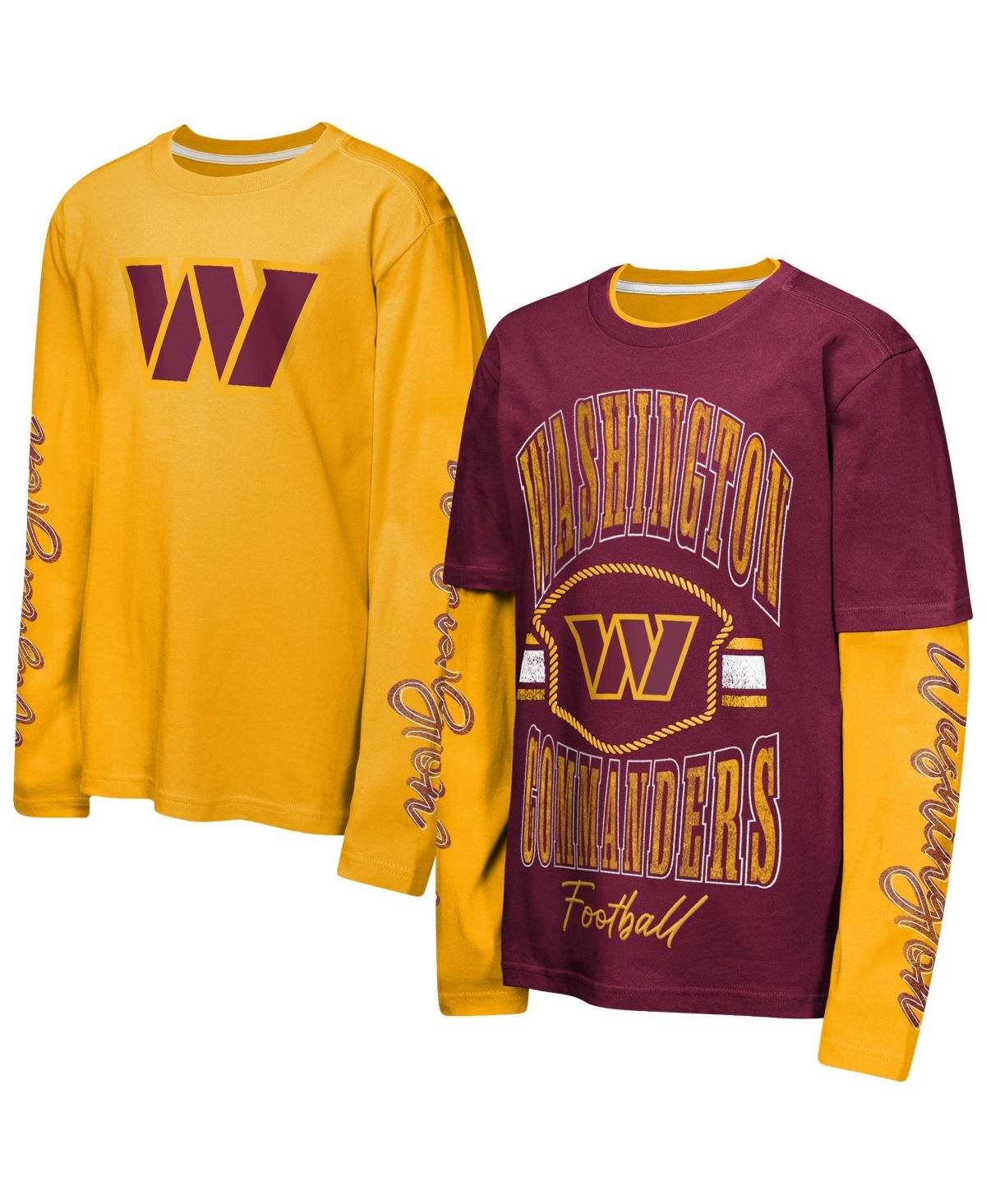 Outerstuff Big Boys' and Girls' Burgundy/Gold Washington Commanders Motion T-Shirt Combo Set, 2-Piece - Burgundy, Gold