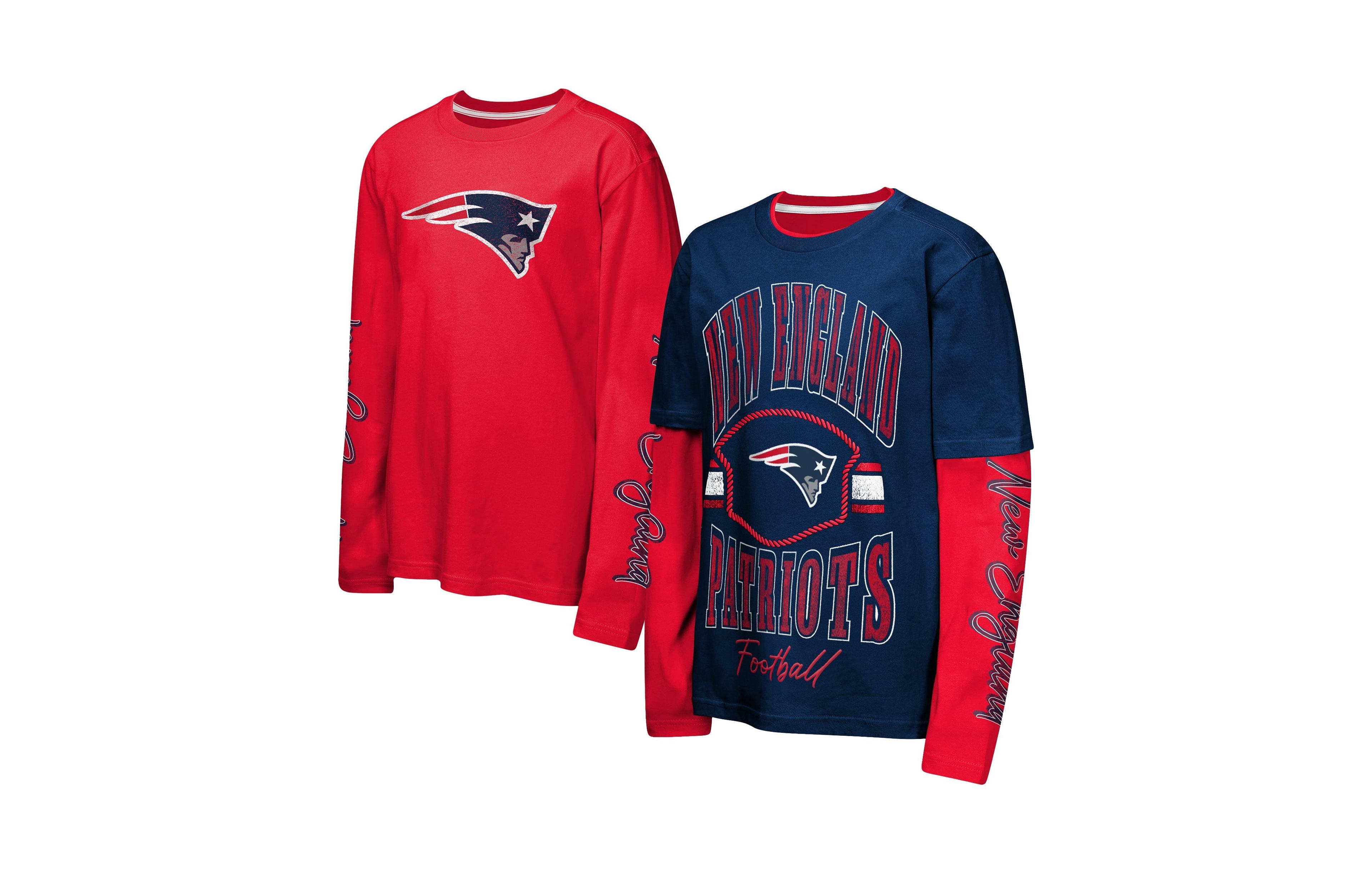 Outerstuff Big Boys' and Girls' Navy/Red New England Patriots Motion T-Shirt Combo Set, 2-Piece