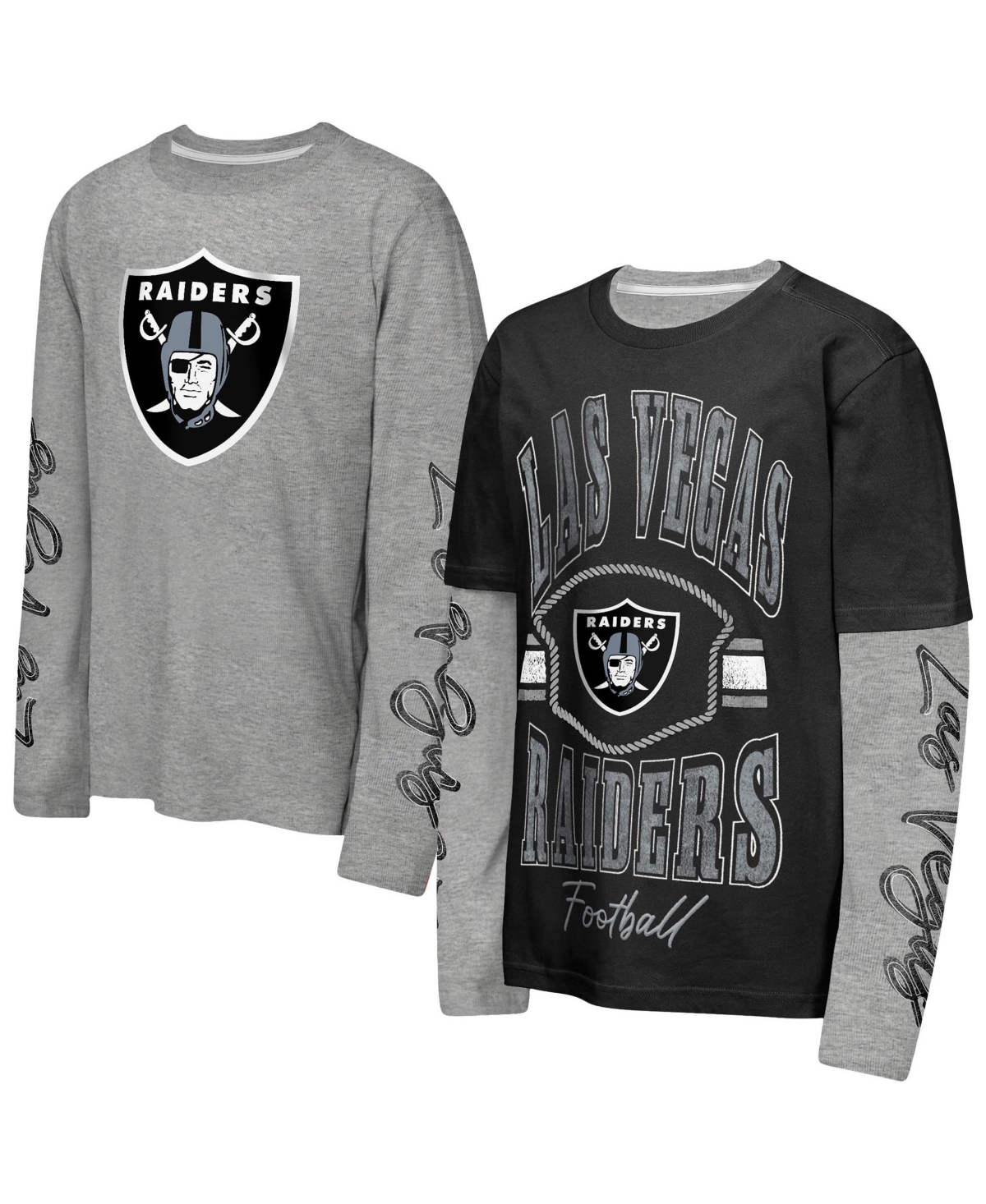 Outerstuff Big Boys' and Girls' Black/Silver Las Vegas Raiders Motion T-Shirt Combo Set, 2-Piece - Black, Silver