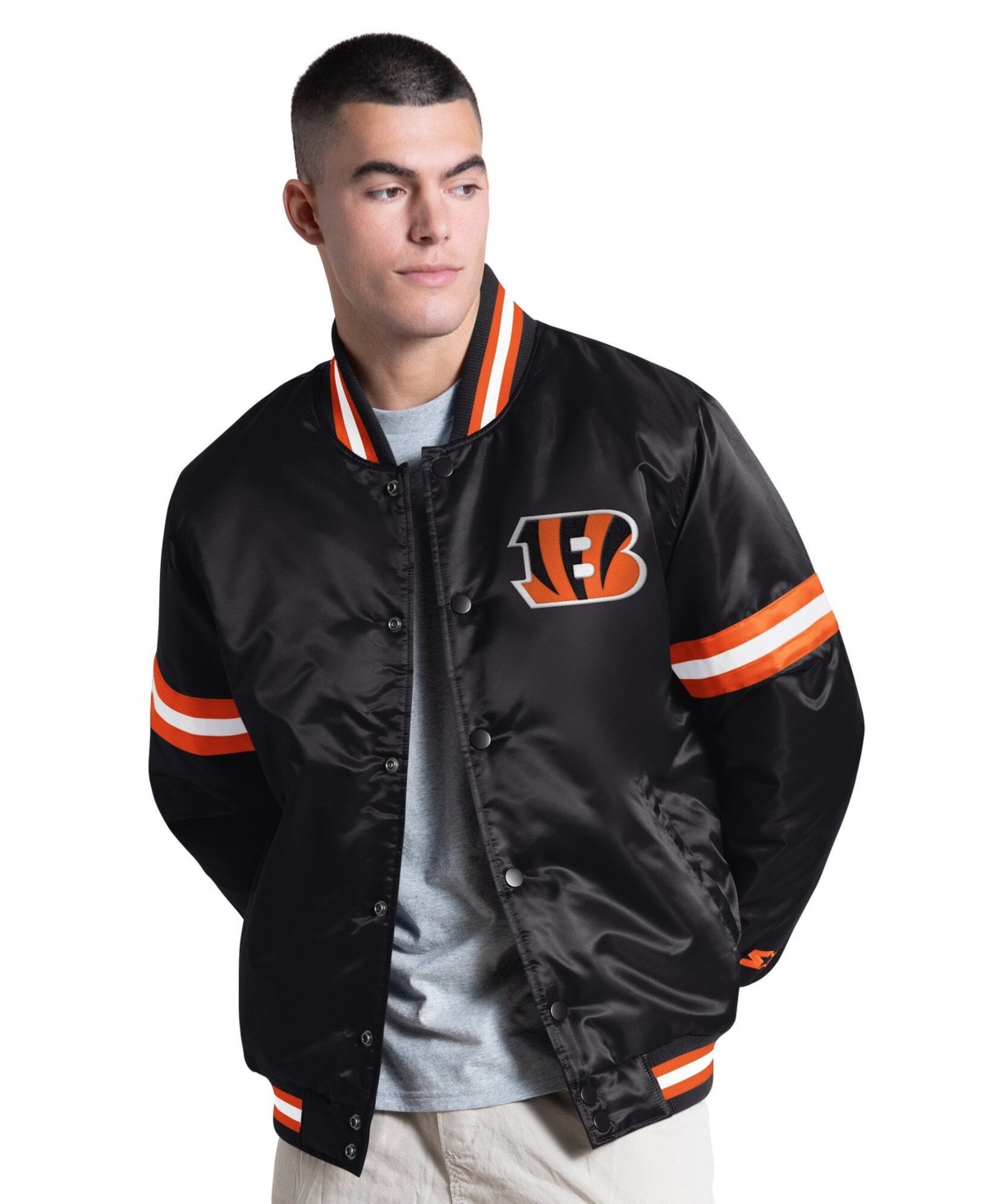 Starter Men's Black Cincinnati Bengals Courtside Varsity Full Snap Jacket - Black, Orange