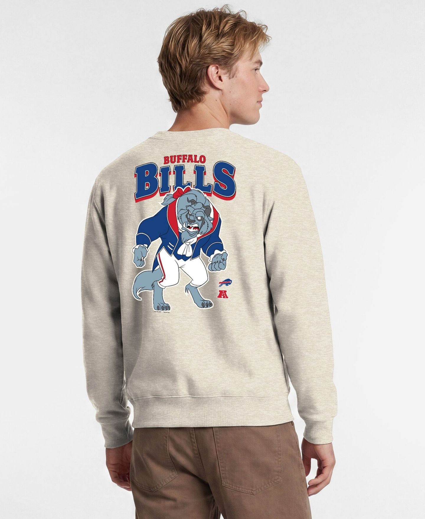 Мужская толстовка Champion Disney x Oatmeal Buffalo Bills Power blend Left Chest Fullback Crew — фото 3