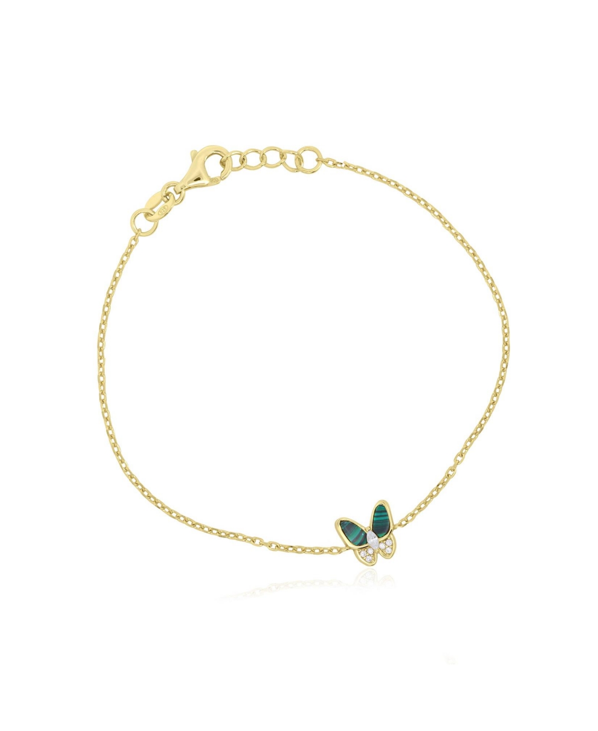 The Lovery Malachite and Cubic Zirconia Adjustable Single Butterfly Bracelet in 14K Gold-Plated Sterling Silver - Gold plated sterling silver