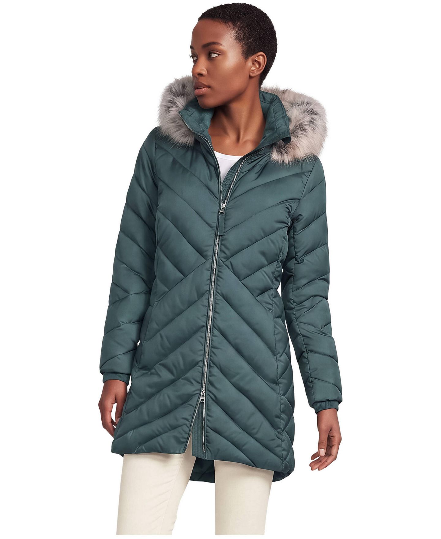 Женское пальто Lands' End FeatherFree Cozy Fleece Lined Winter, цвет: Зелёный — фото 1