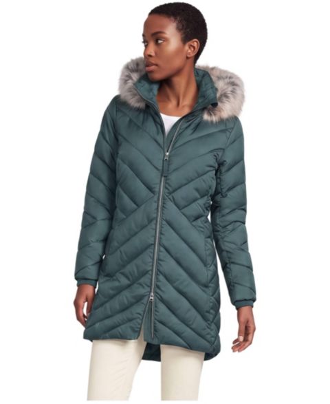 Женское пальто Lands' End FeatherFree Cozy Fleece Lined Winter, цвет: Зелёный