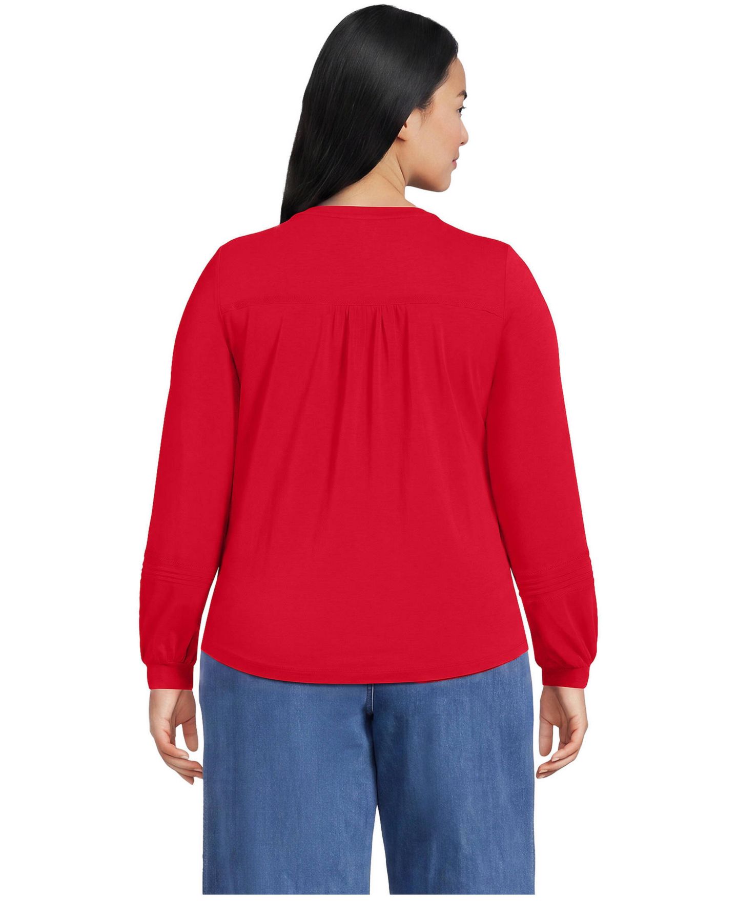Женская блузка Lands' End Plus Size Crewneck Long-Sleeve Pintuck, цвет: Красный — фото 3