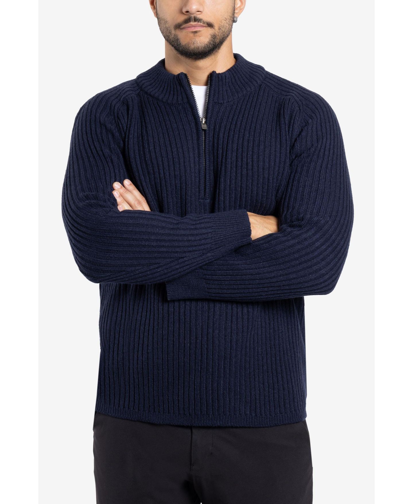 Мужской свитер X-Ray Ribbed Mock Neck Quarter-Zip, цвет: Тёмно-синий — фото 16