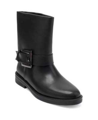 Davie Buckled Block-Heel Faux Leather Ankle Boots