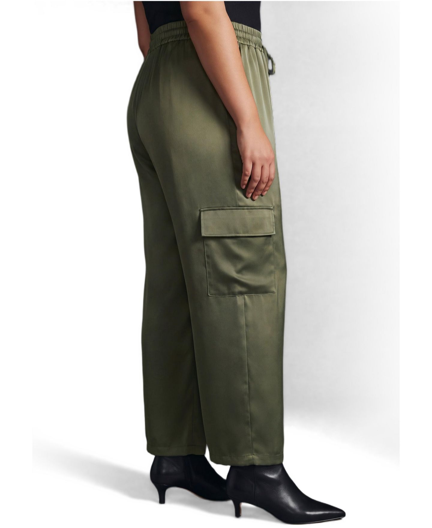 Женские брюки Avenue Cece Satin Cargo, цвет: Оливковый зелёный — фото 3