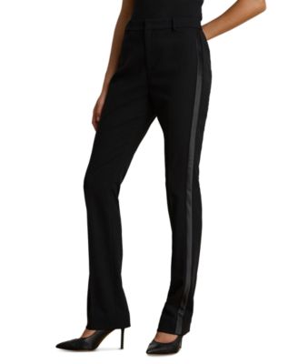Women's Satin-Trim Wool Crepe Straight Pants