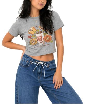 Juniors' Diet Retro Flowers Graphic Cropped T-Shirt