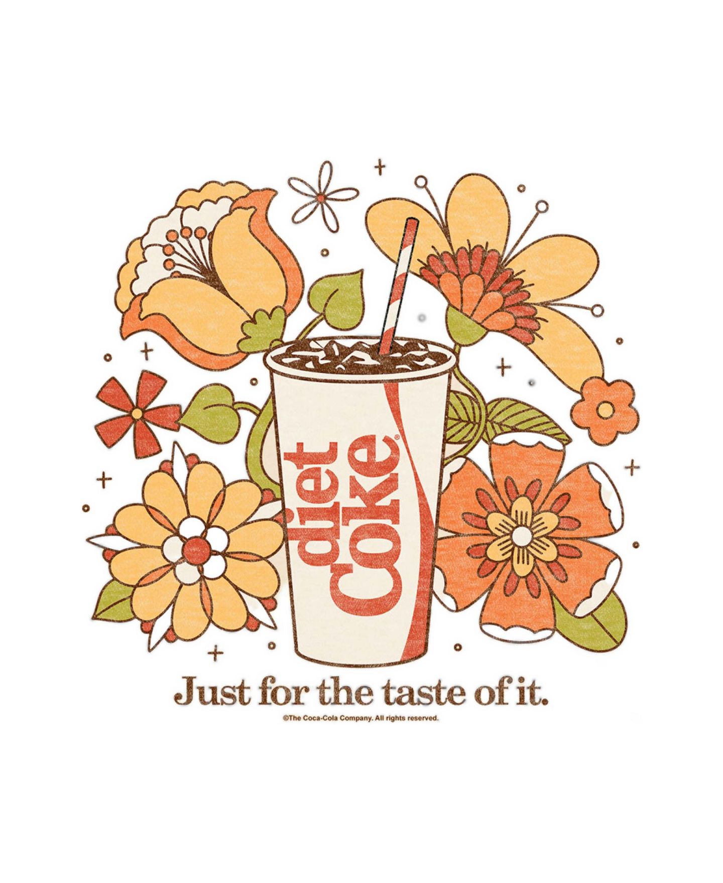 Женская футболка Coca-Cola Juniors' Diet Retro Flowers Graphic Cropped, цвет: Берёзовый — фото 4