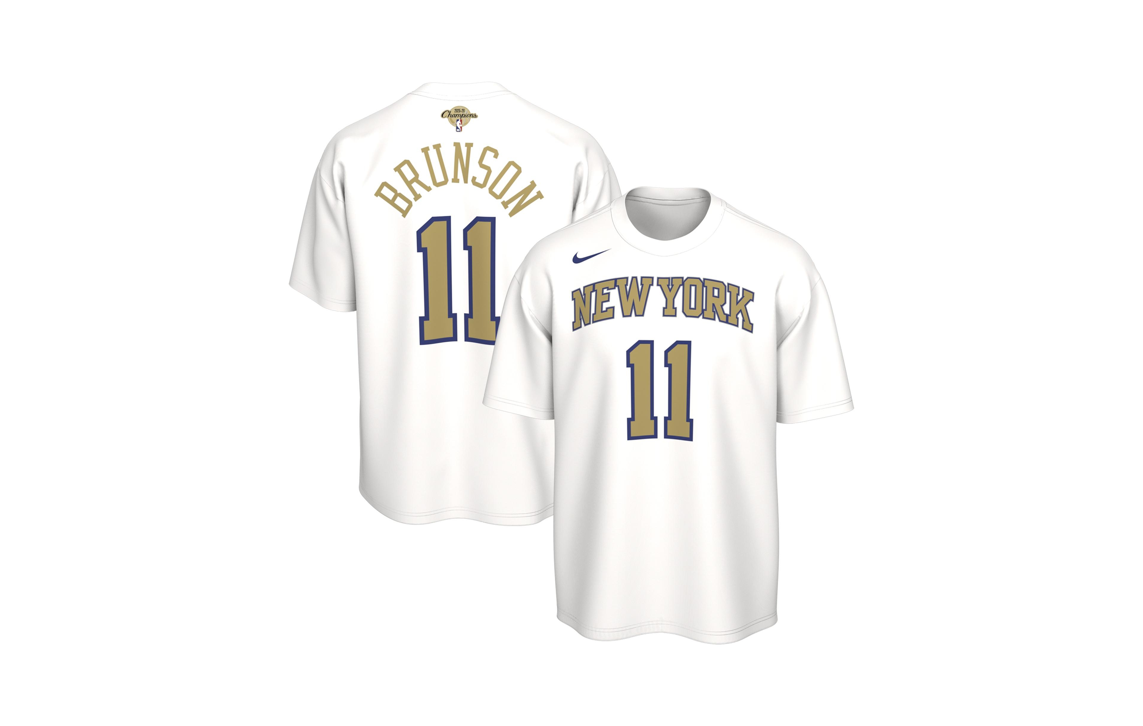 Nike Big Boys' and Girls' Jalen Brunson White New York Knicks 2026 Trophy Banner Name & Number T-Shirt