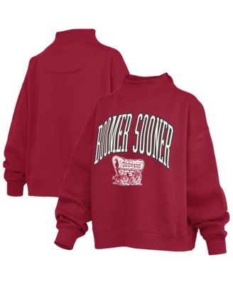 Women's Crimson Oklahoma Sooners Oversized Slogan Fleece Mock Neck Sweatshirt