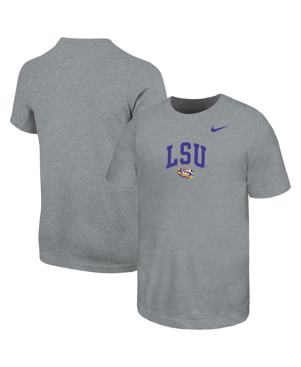 Nike Big Boys' and Girls' Heather Gray Lsu Tigers Arched Name Drop T-Shirt - Heather Gray