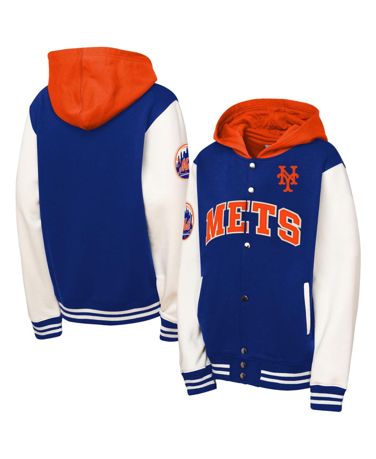 Mitchell & Ness Big Boys' and Girls' Royal New York Mets Courtside Fleece Full-Snap Hoodie - Royal