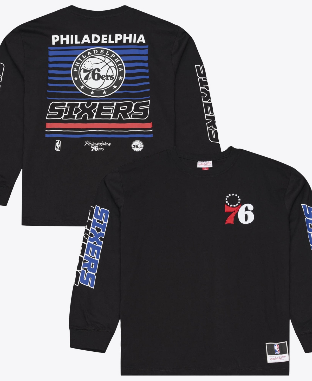 Mitchell & Ness Men's Black Philadelphia 76ers Triple Check Long-Sleeves T-Shirt - Black