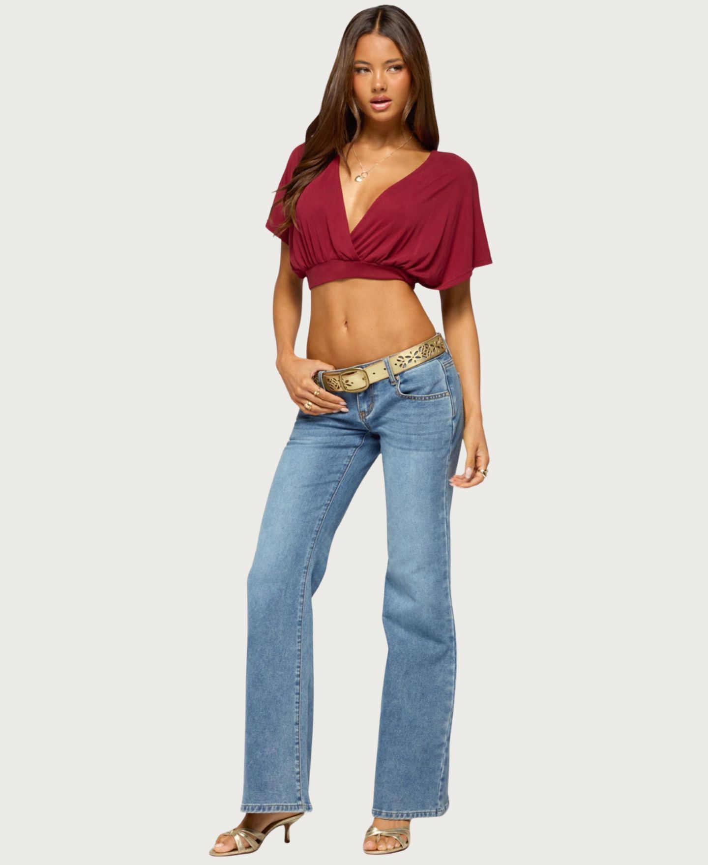 Женский топ Edikted Candela V Neck Crop, цвет: Бордовый — фото 3