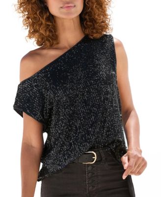 Women's Sequin Convertible Boat-Neck Top