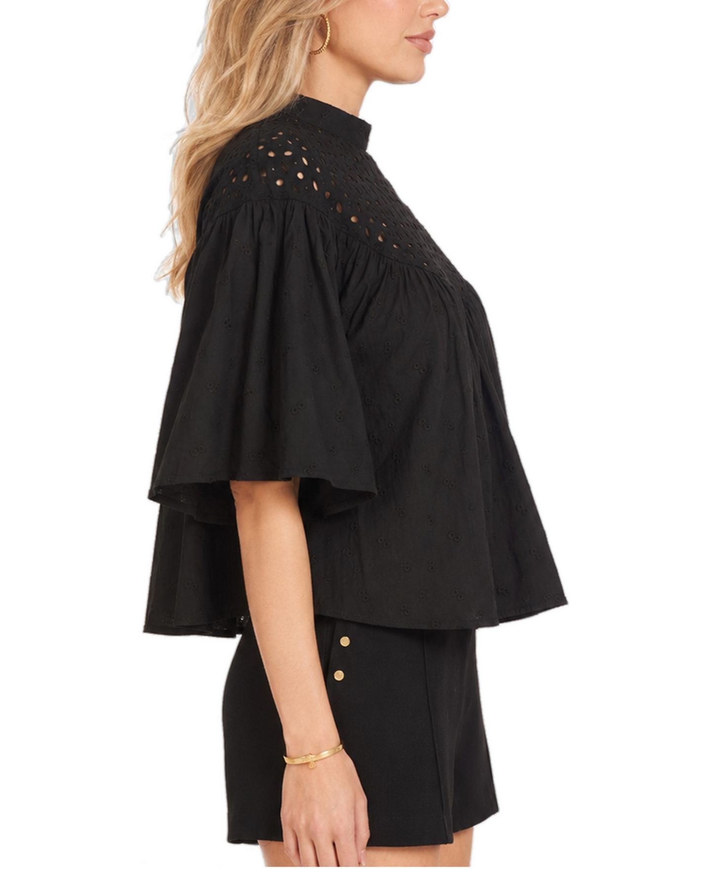 Женская блузка Bishop + Young Willow Eyelet Ruffle-Sleeve, цвет: Чёрный — фото 2