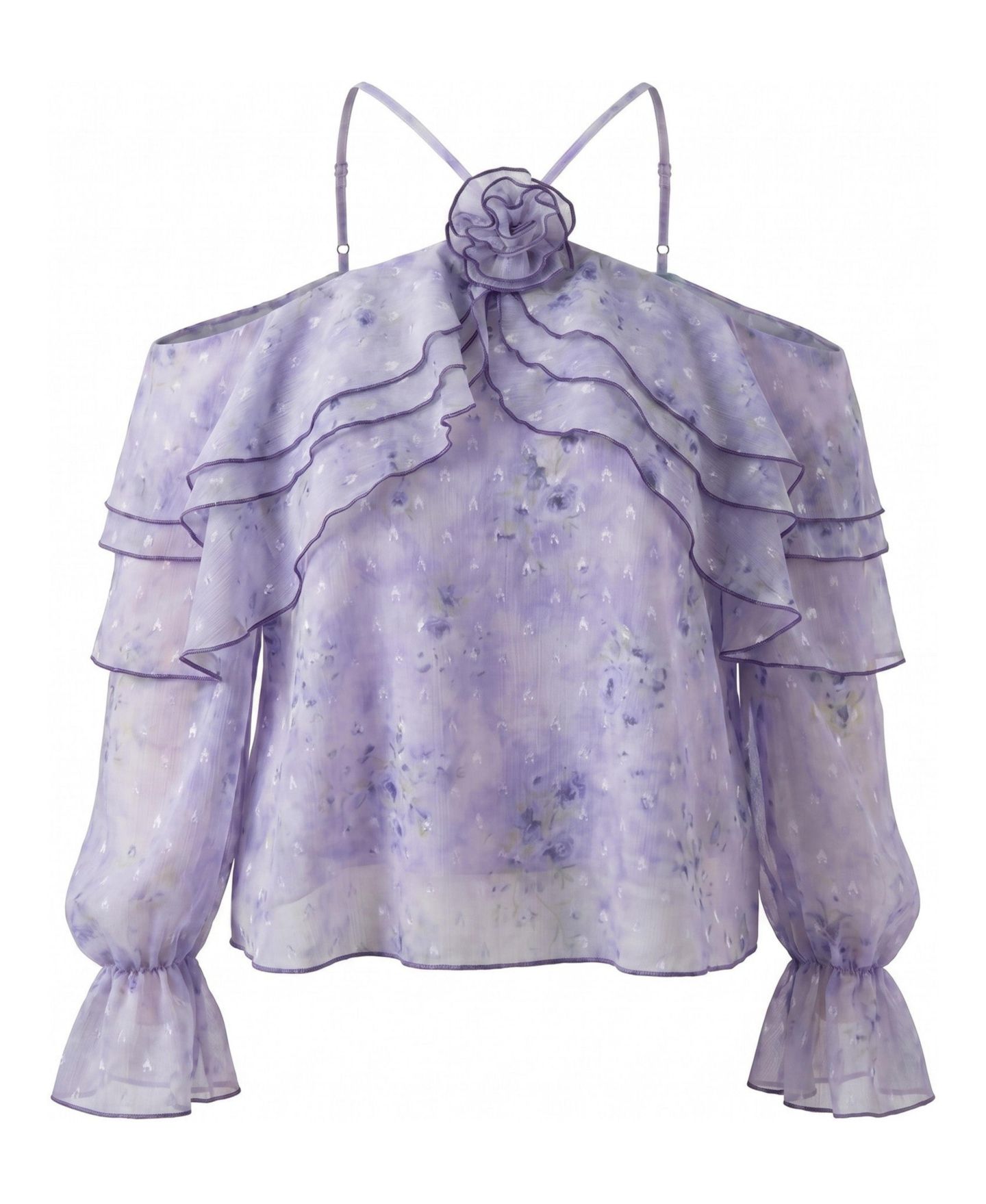 Женская блузка Modenaire Off-the-Shoulder Long-Sleeve Floral-Print, цвет: Лавандовый — фото 4