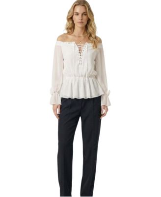 Women's Off-the-Shoulder Sheer Peplum Blouse