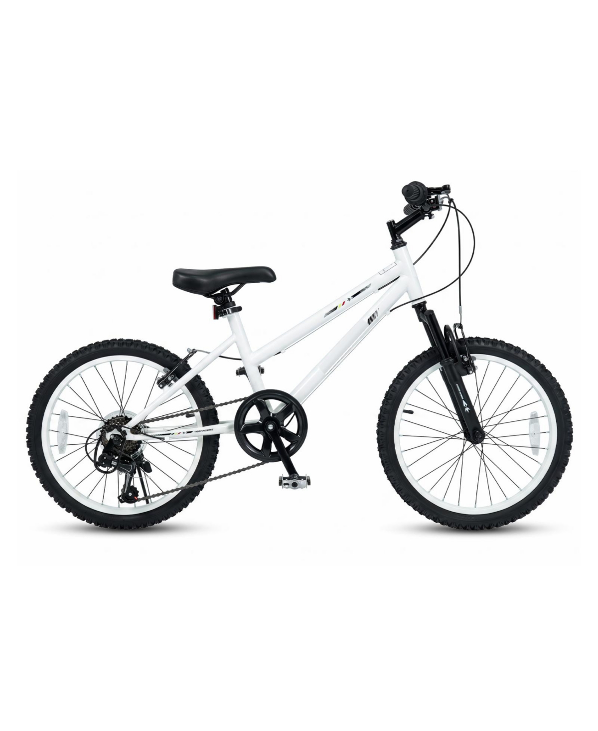 Mecale 20-Inch Kids Mountain Bike with 7-Speed Twist Shifter and Adjustable Seat, 220 lbs Capacity, Ages 3+ - White