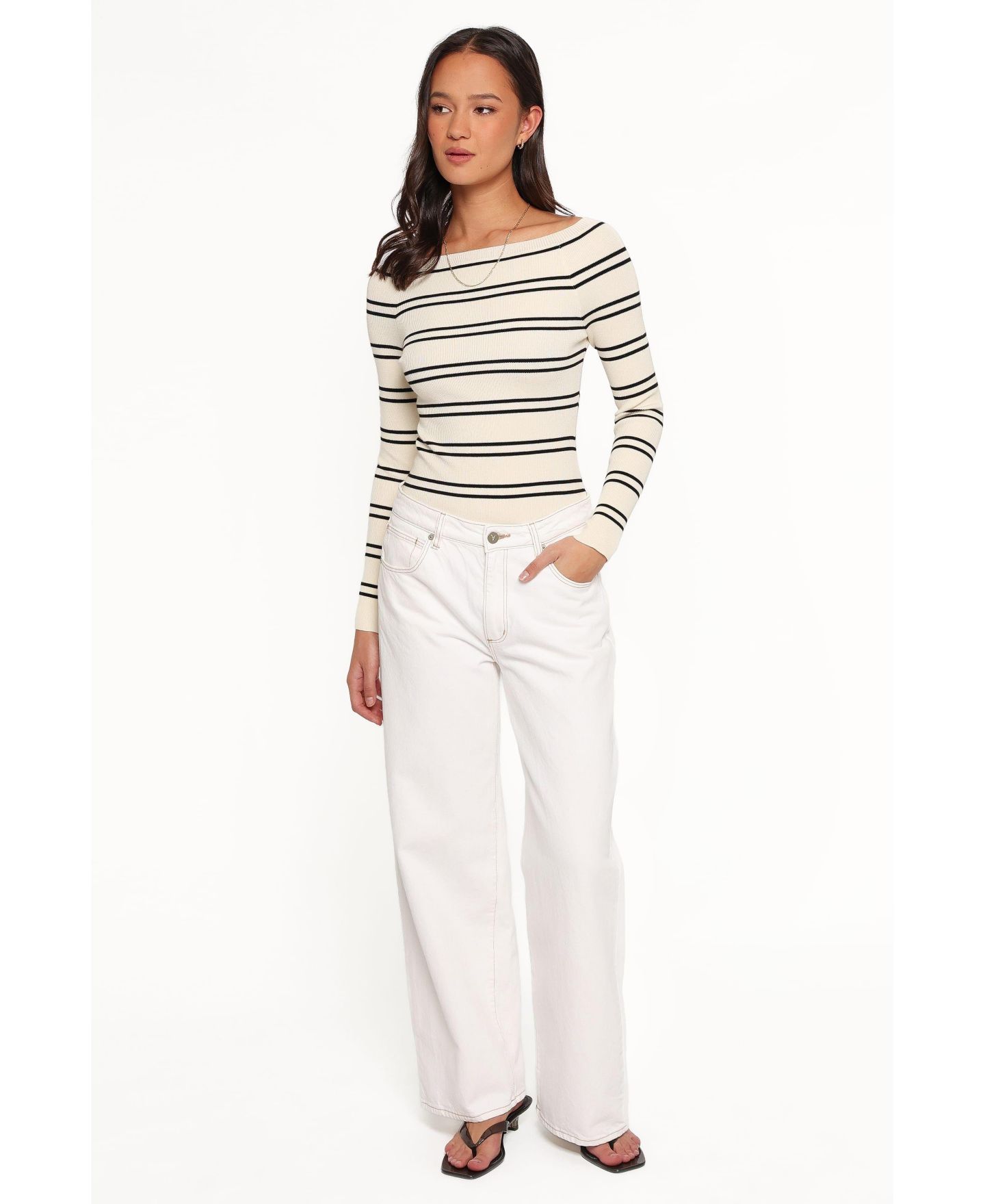 Женский топ Petal and Pup Presley Long-Sleeve Boat Neck Striped, цвет: Кремовый чёрный полосатый — фото 2
