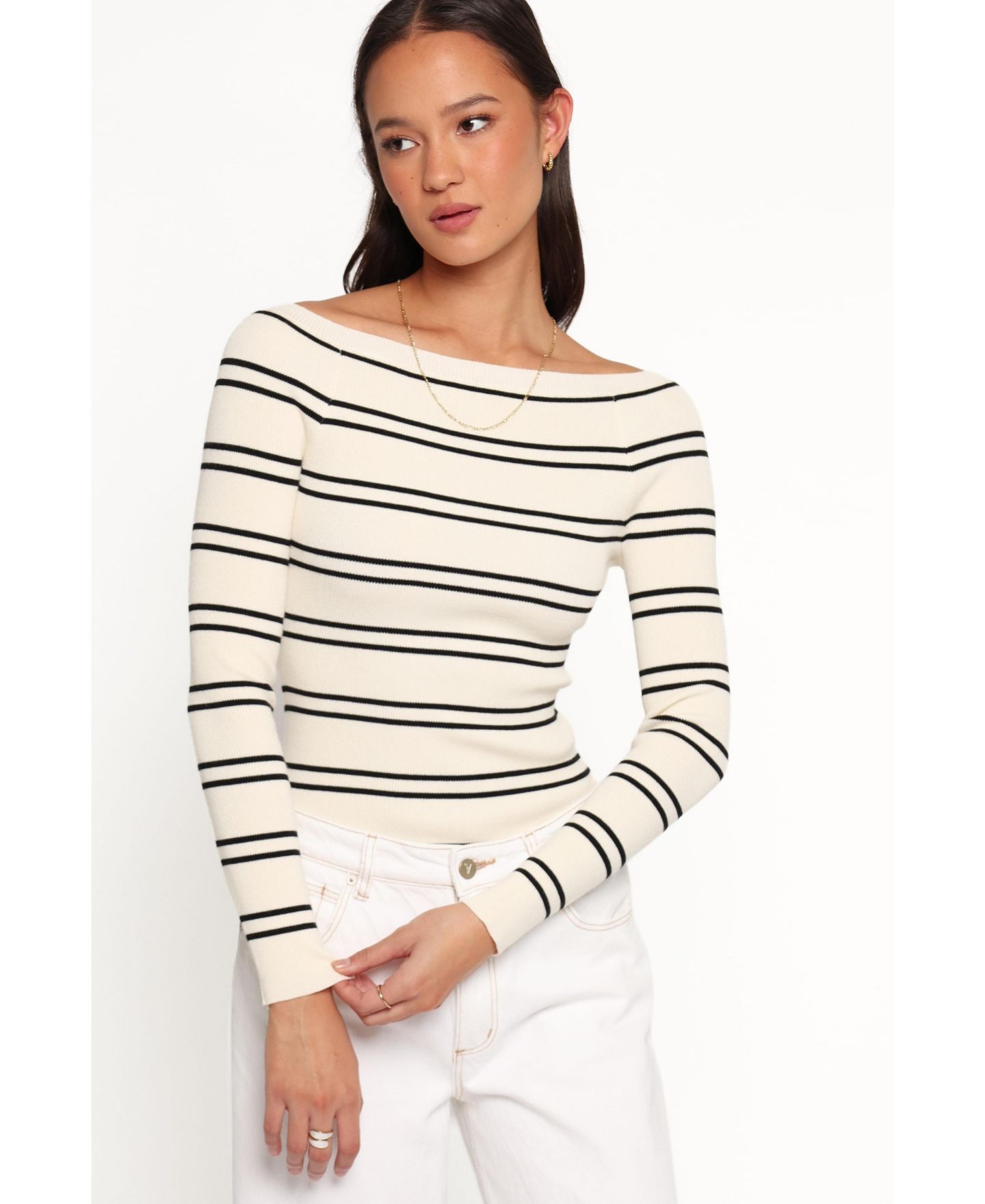 Женский топ Petal and Pup Presley Long-Sleeve Boat Neck Striped, цвет: Кремовый чёрный полосатый — фото 1