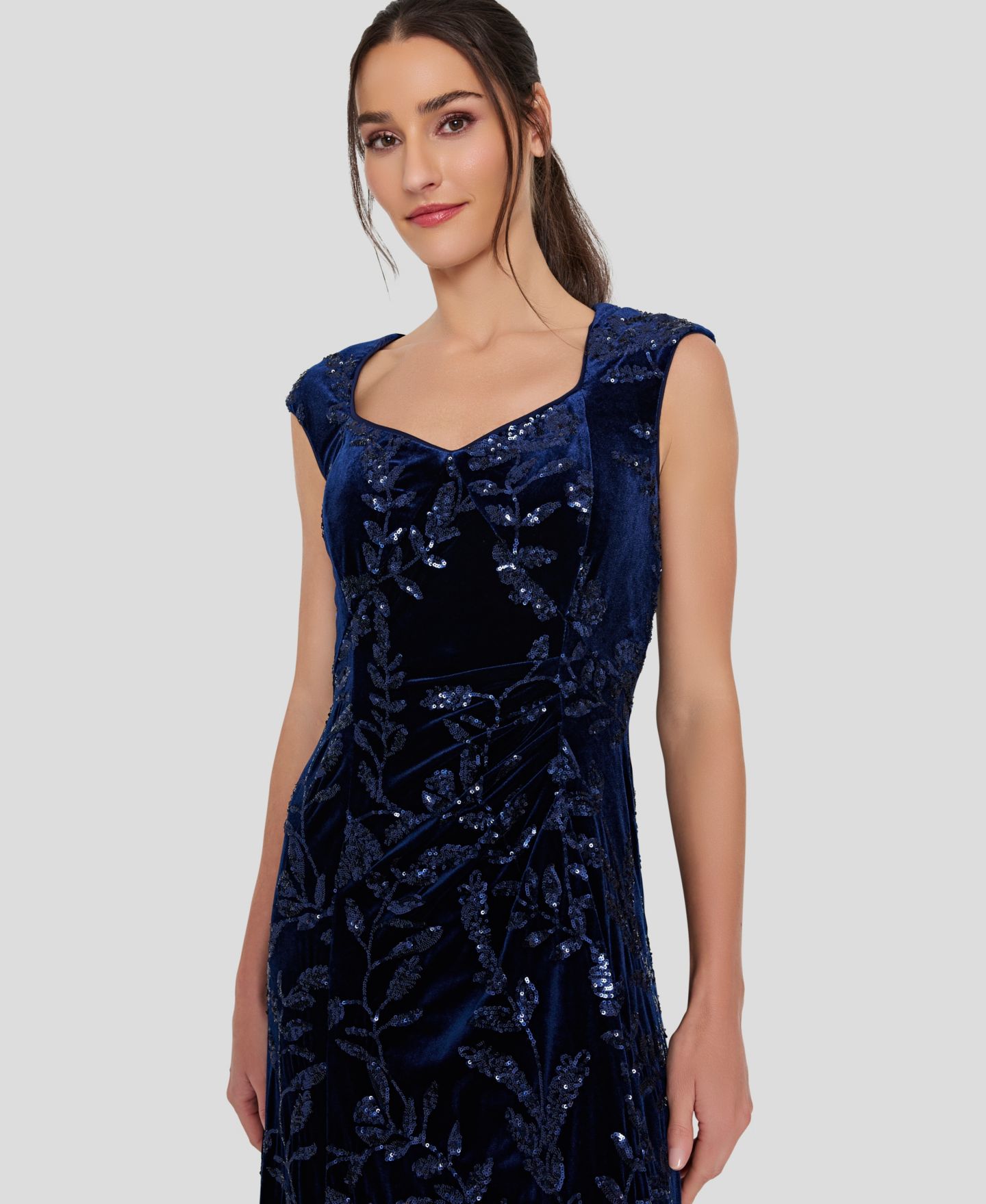 Женское платье Tahari ASL Floral-Print Sequin Velvet Gown, цвет: Тёмно-синий — фото 4
