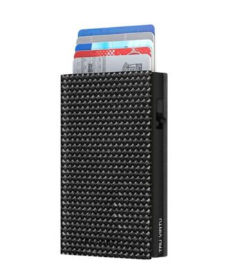 CLICK and SLIDE Sleek Diagonal Carbon RFID-Blocking Leather Card Case Wallet