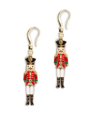 Crystal Gold-Tone Nutcracker Soldier Drop Earrings