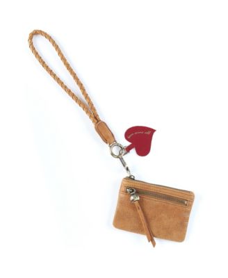 Lasso Leather Zip-Closure Heart Charm Wristlet