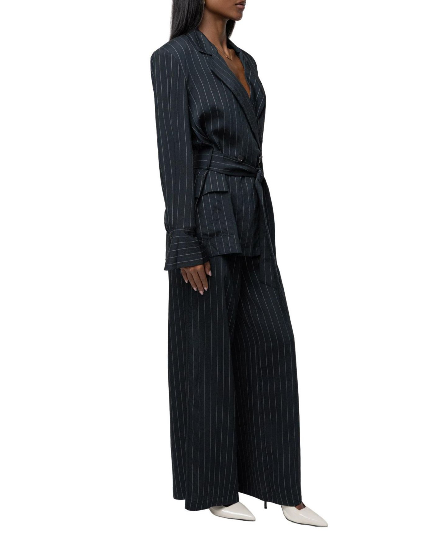 Женские брюки JLUXLABEL Social Club Pinstripe Wide-Leg, цвет: Чёрный — фото 6