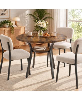 Inch Round Dining Table, Circle Table, Farmhouse Round Dining Table For 4-6 People, Storage Shelf For Kitchen, Living Room