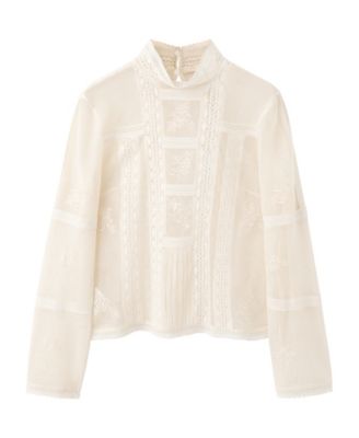 Women's Embroidered Mock-Neck Long-Sleeve Blouse