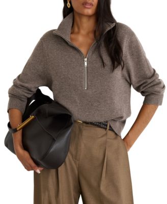 Women's Saffron Half-Zip Funnel Neck Wool-Cashmere Blend Sweater