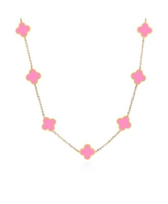 Small Bubblegum Pink Clover Necklace 14K Gold