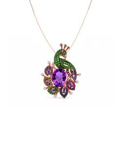 Multi-Gemstone (4-1/3 ct. t.w.) Peacock Pendant Necklace in 14k Rose Gold, 16" + 2" extender