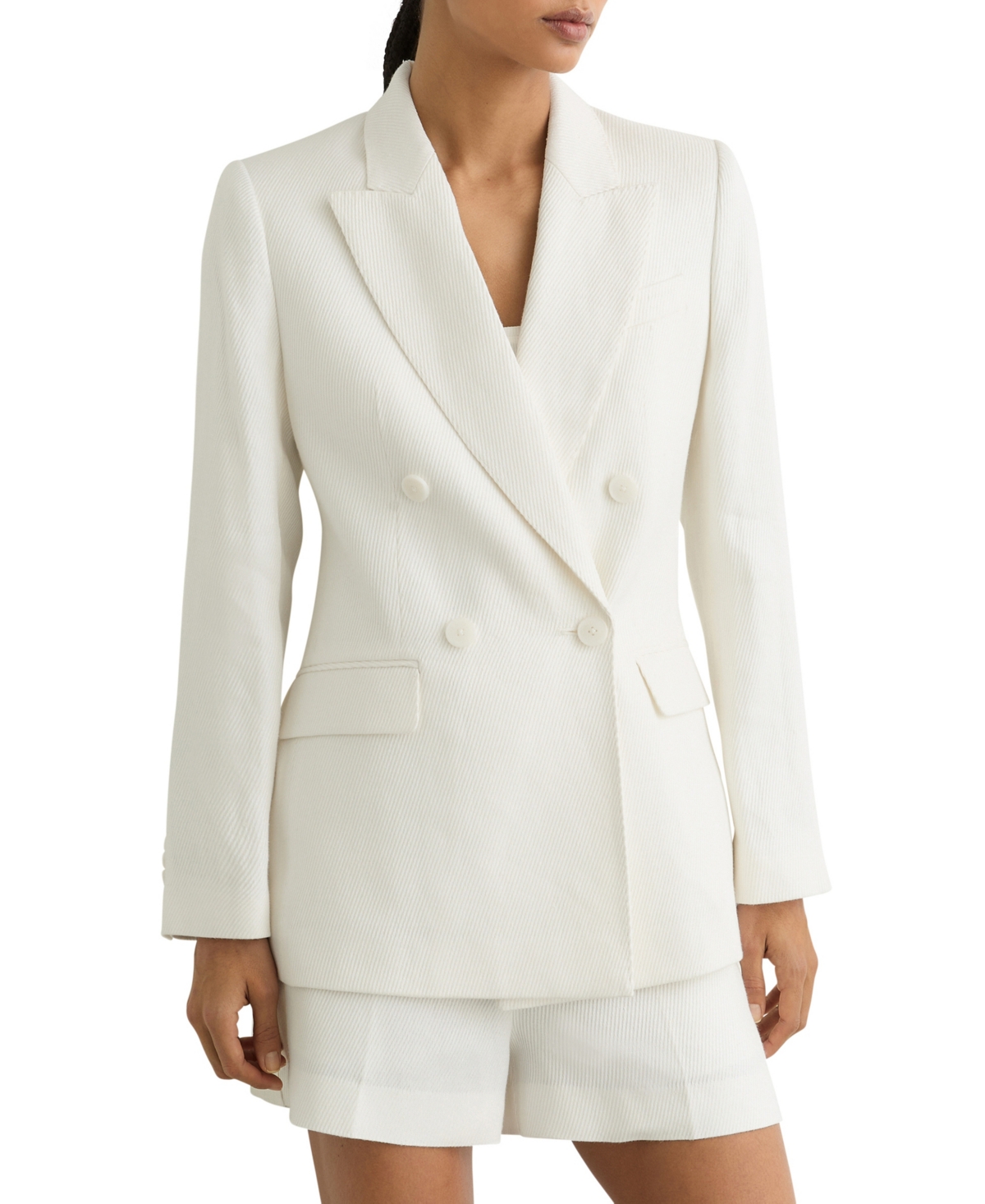 Reiss Women's Alyx Linen-Blend Double-Breasted Blazer - White