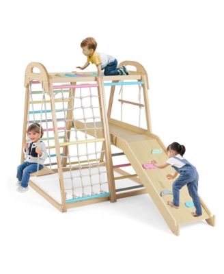 Kids Wooden Jungle Gym with Slide and Monkey Bars, 110 lb Capacity, Ages 3-5