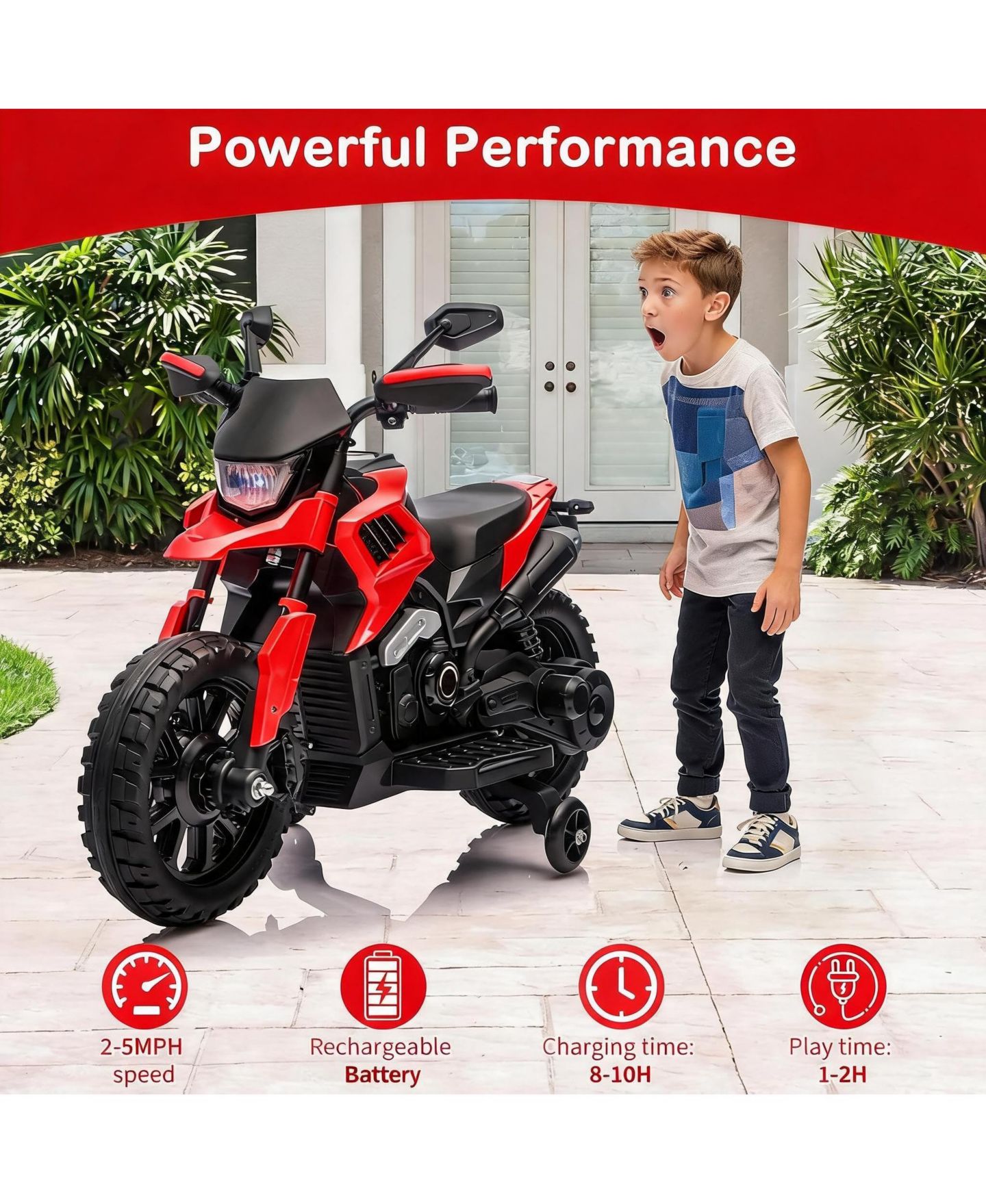 Детская игрушка homfan Large Electric Motorcycle Battery-Powered Gentle Start, 66 Lb. Capacity, от 4 лет, цвет: Красный — фото 4