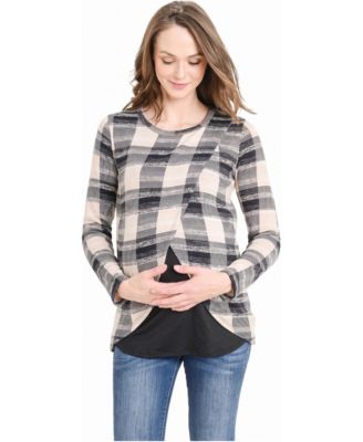 Women's Nursing Plaid Long-Sleeve Sweater