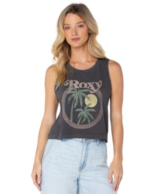 Women's Palm Tree Resort Graphic Cropped Crewneck Tank Top
