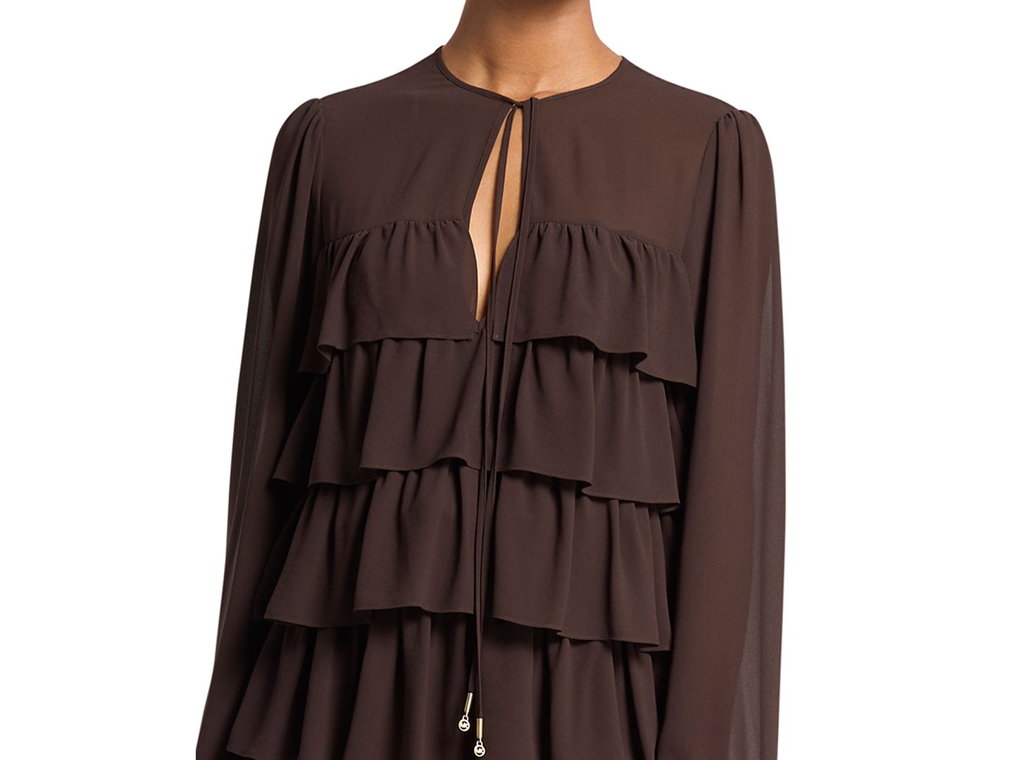 Женское платье Michael Kors Long-Sleeve Ruffle Tier Maxi, цвет: Чёрный — фото 5