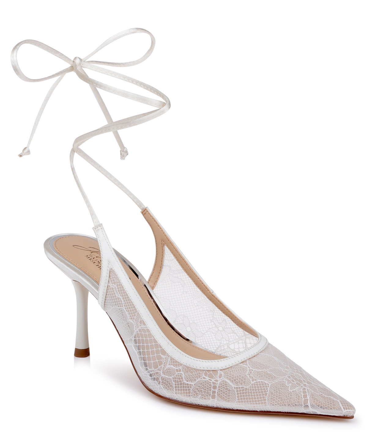Jewel Badgley Mischka Women's Bari Pointed Toe Slingback Pumps - Ivory Lace