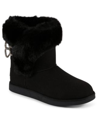 Women's Kahlo Crystal Bow Faux Fur Microsuede Pull-On Booties