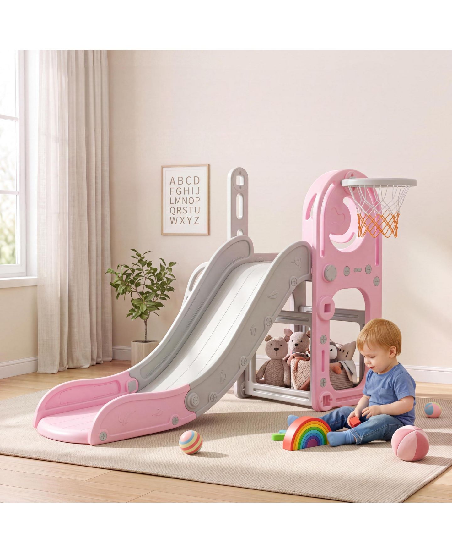 Детская игрушка homfan 59 in. Slide with Basketball Hoop and Climber, 1–6 лет — фото 1