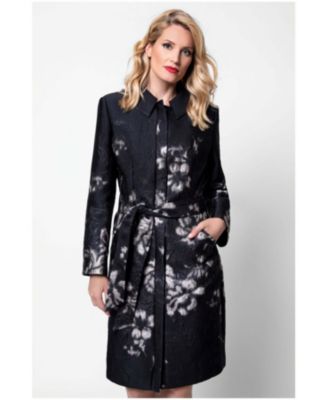 Women's Emma Metallic Floral Jacquard Belted Lightweight Coat